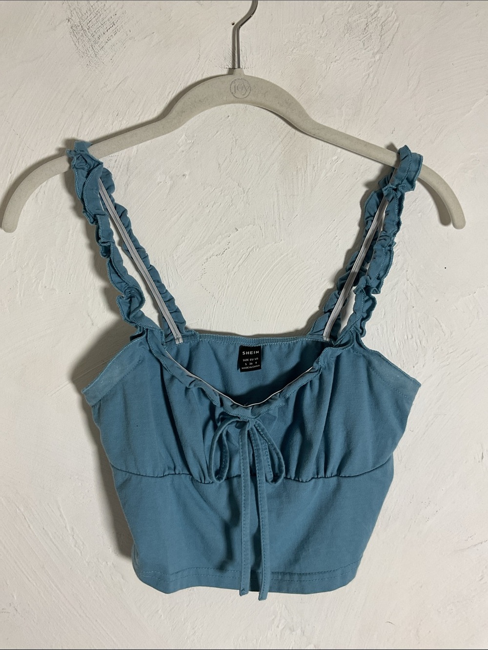 Sale! SHEIN Blue Ruched Bust Tie Front Tank Crop Top Size S
